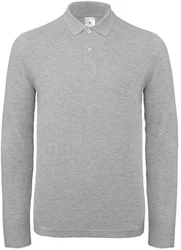 B&C Langarm-Poloshirt Herren Long Sleeve Polo ID.001 Grau/Hellgrau