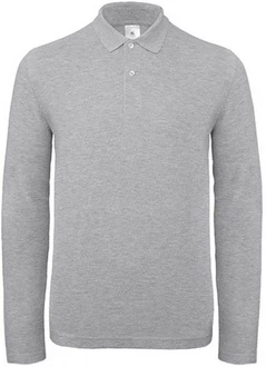 B&C Langarm-Poloshirt Herren Long Sleeve Polo ID.001 Grau/Hellgrau