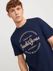 Jack & Jones T-Shirt JJFOREST TEE SS CREW NECK Dunkelblau/Blau