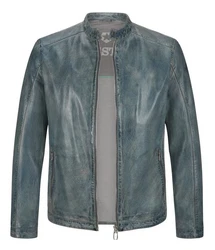 Milestone Lederjacke MSLacona Grau/Blau/Dunkelblau