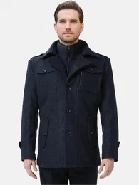Kurzmantel Herren Wollmix Mantel mit mehreren Taschen