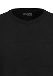 SELECTED HOMME Kurzarmshirt SLHASPEN SLUB SS O-NECK Schwarz/Dunkelgrau