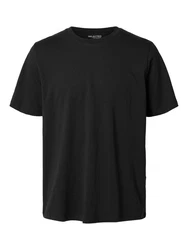 SELECTED HOMME Kurzarmshirt SLHASPEN SLUB SS O-NECK Schwarz/Dunkelgrau