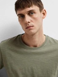 SELECTED HOMME Kurzarmshirt SLHASPEN SLUB SS O-NECK 