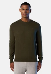 North Sails Strickpullover mit Rundhalsausschnitt und Logo Dunkelgrün/Khaki