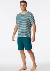 Schiesser Shorty Casual Nightwear 2 tlg Türkis/Grün/Blau