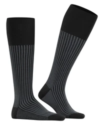 FALKE Kniestrümpfe Oxford Stripe Schwarz/Dunkelgrau