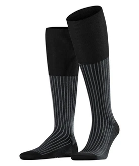FALKE Kniestrümpfe Oxford Stripe Schwarz/Dunkelgrau