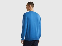 United Colors of Benetton V-Ausschnitt-Pullover Blau/Hellblau