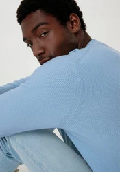 Hessnatur Strickpullover Regular Hellblau/Blau