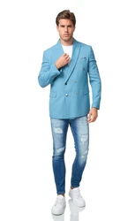 Denim Distriqt Sakko Feiner Herren Zweireiher Sakko Petrol