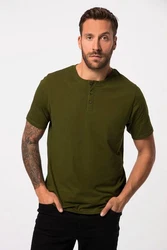 JP1880 T-Shirt Henley Basic Knopfleiste Dunkelgrün