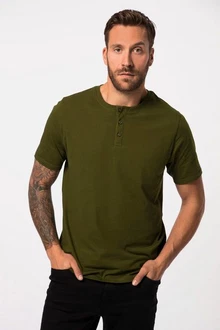 JP1880 T-Shirt Henley Basic Knopfleiste Dunkelgrün