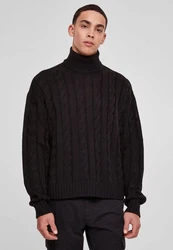 URBAN CLASSICS Rundhalspullover Boxy Roll Neck Sweater Schwarz