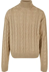 URBAN CLASSICS Rundhalspullover Boxy Roll Neck Sweater Beige/Braun/Khaki