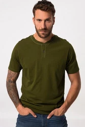 JP1880 T-Shirt Henley Bauchfit Rundhals Dunkelgrün