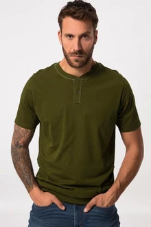 JP1880 T-Shirt Henley Bauchfit Rundhals Dunkelgrün