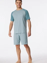 Schiesser Pyjama Rundhals 95/5 Nightwear Grau/Blau/Türkis/Hellblau