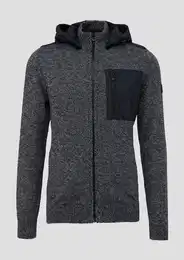 Strickjacke Kapuzen-Strickjacke im Fabricmix Rippblende