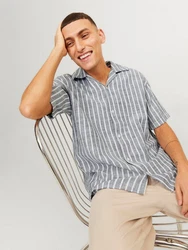 Jack & Jones Kurzarmhemd JORCABANA STRIPE SHIRT SS SN Grau/Dunkelgrau