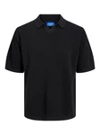 JACK & JONES Pullover Kurzarmhemd Poloshirt JORLINEN BLEND KNIT SS POLO SN schwarz