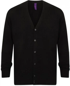 Henbury V Button Cardigan Schwarz