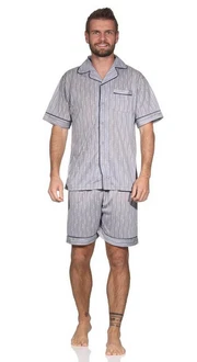 EloModa Capri-Pyjama Herren Pyjama Schlaf-Anzug (2 tlg) Grau/Blau/Dunkelblau/Hellblau