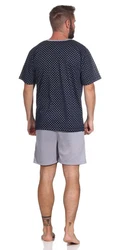 EloModa Capri-Pyjama Herren Pyjama Short und Tshirt Schlafanzug Nachthemd Grau/Dunkelblau/Blau/Hellblau