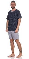 EloModa Capri-Pyjama Herren Pyjama Short und Tshirt Schlafanzug Nachthemd Grau/Dunkelblau/Blau/Hellblau