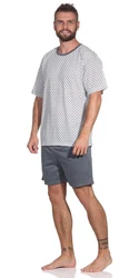 EloModa Capri-Pyjama Herren Pyjama Short und Tshirt Schlafanzug Nachthemd Grau/Hellgrau