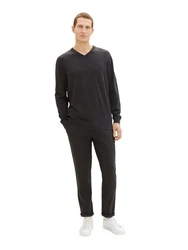 TOM TAILOR Strickpullover mit V-Ausschnitt Schwarz/Grau Melange