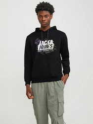 Jack & Jones JCOMAP LOGO SWEAT HOOD SN Kapuzenpullover Schwarz/Hellblau/Dunkelblau/Lila