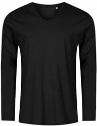 Promodoro Langarmshirt Herren V-Neck T-Shirt Longsleeve Schwarz