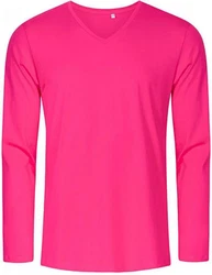 Promodoro Langarmshirt Herren V-Neck T-Shirt Longsleeve Rosa