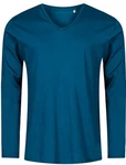 Promodoro Langarmshirt Herren V-Neck T-Shirt Longsleeve Türkis/Dunkelblau/Blau