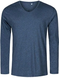 Promodoro Langarmshirt Herren V-Neck T-Shirt Longsleeve Dunkelblau/Blau/Hellblau