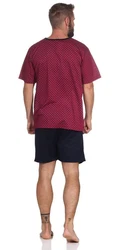 EloModa Capri-Pyjama Herren Pyjama Short und Tshirt Schlafanzug Nachthemd Dunkelrot/Bordeaux/Lila/Rot