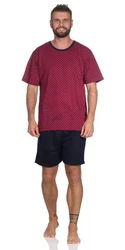 EloModa Capri-Pyjama Herren Pyjama Short und Tshirt Schlafanzug Nachthemd Dunkelrot/Bordeaux/Lila/Rot