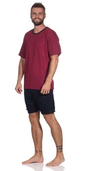 EloModa Capri-Pyjama Herren Pyjama Short und Tshirt Schlafanzug Nachthemd Dunkelrot/Bordeaux/Lila/Rot