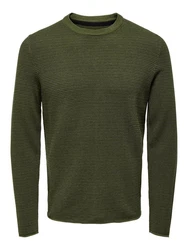 ONLY & SONS Strickpullover ONSNIGUEL REG 12 STRIPE CREW KNIT Dunkelgrün/Grün