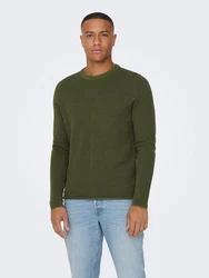 ONLY & SONS Strickpullover ONSNIGUEL REG 12 STRIPE CREW KNIT Dunkelgrün/Grün