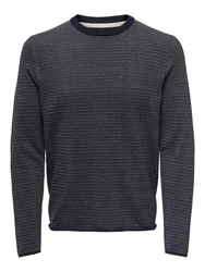 ONLY & SONS Strickpullover ONSNIGUEL REG 12 STRIPE CREW KNIT Dunkelblau/Grau