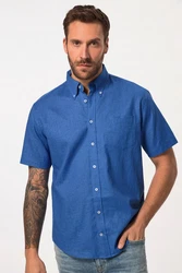 JP1880 Kurzarmhemd Leinenmix-Hemd Buttondown-Kragen Blau/Dunkelblau