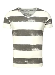 T-Shirt Airflight vintage Look MT00238 V-Auschnitt gestreift kurzarm slim fit