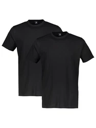 LERROS T-Shirt Kurzarmshirt Doppelpack Regular Fit Schwarz/Dunkelgrau/Grau