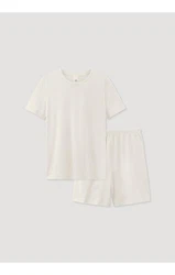 Hessnatur Pyjama Regular PURE NATURE Khaki/Weiß/Creme