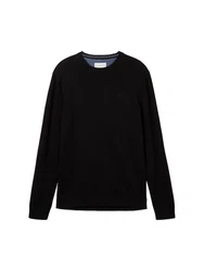 TOM TAILOR Strickpullover basic crewneck knit Schwarz/Dunkelgrau/Grau