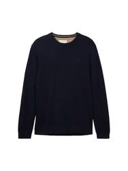 TOM TAILOR Strickpullover basic crewneck knit Dunkelblau/Blau