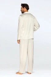 DKaren Schlafanzug Herren Satin Pyjama Set Langarm Lukas Creme/Khaki/Weiß/Grau/Braun