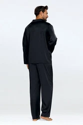 DKaren Schlafanzug Herren Satin Pyjama Set Langarm Lukas Schwarz/Braun